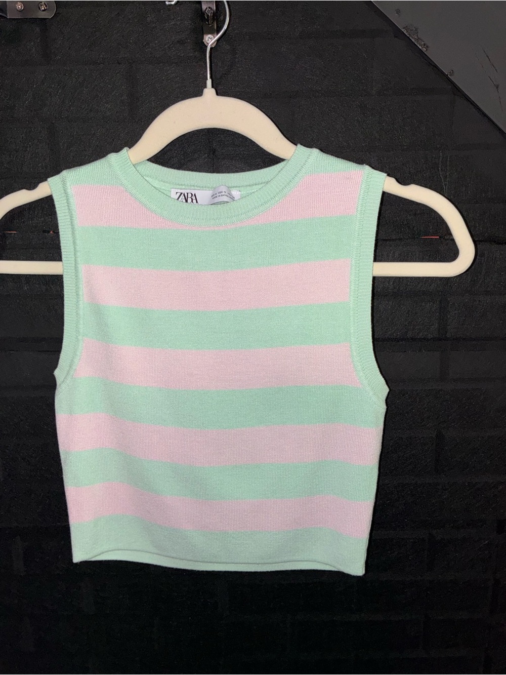 Zara Mint Green & Light Pink Striped Sleeveless Knit Tank